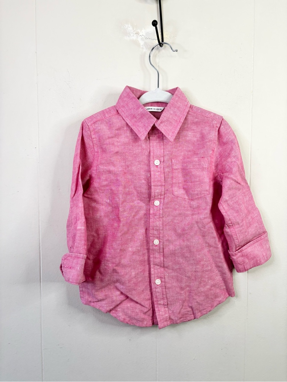 Janie and Jack long sleeve pink cotton linen button down shirt size 2T new